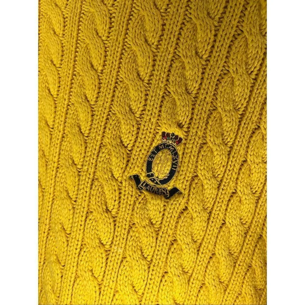 Ralph Lauren | women yellow vintage cable knit crewneck sweater - Picture 7 of 8